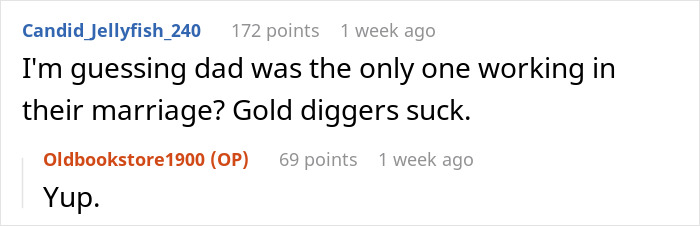 Screenshot of an online conversation about a mom asking son for cash after stealing his college fund.