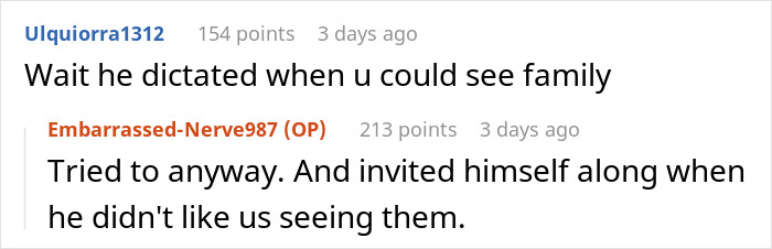 Reddit conversation about a controlling stepdad's behavior with family visits. Reddit conversation about a controlling stepdad's behavior with family visits.
