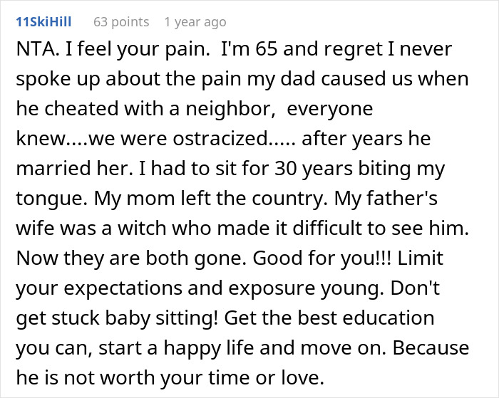 Text comment about discomfort at dad's engagement dinner.