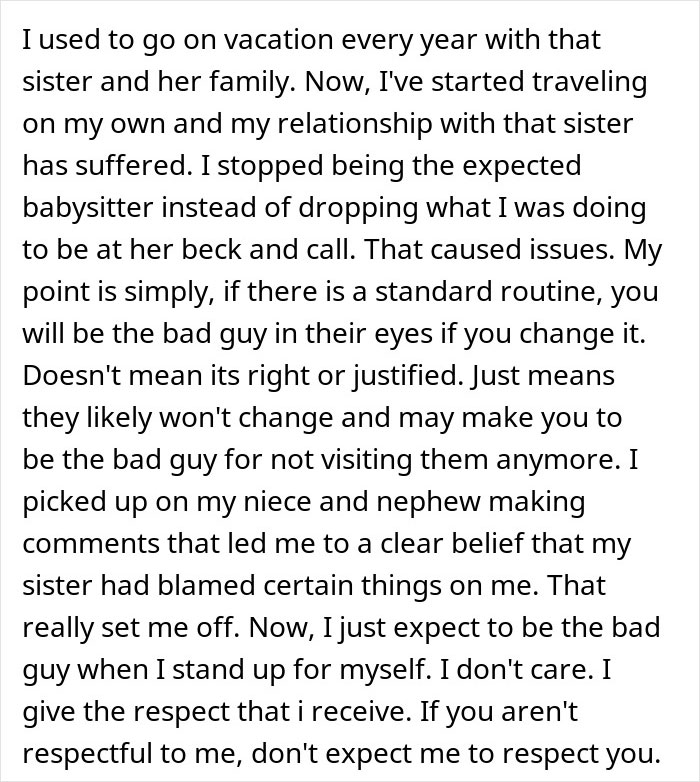 Text discussing changes in visiting siblings, nieces, and nephews, and the impacts on family dynamics.