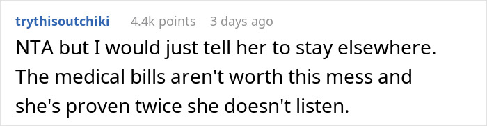 Comment on demanding bag search for BIL's GF stay, suggesting alternative accommodations.