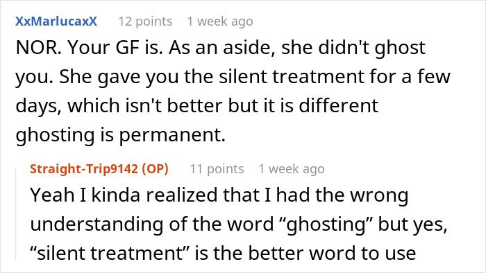 Text conversation about the meanings of "ghosting" and "silent treatment" related to relationship issues. Text conversation about the meanings of "ghosting" and "silent treatment" related to relationship issues.