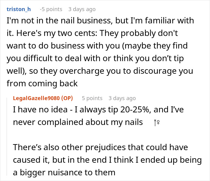 Discussion about nail salon prices causing chaos among customers.