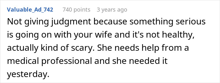 Comment about wife needing medical help related to newborn bedroom situation.
