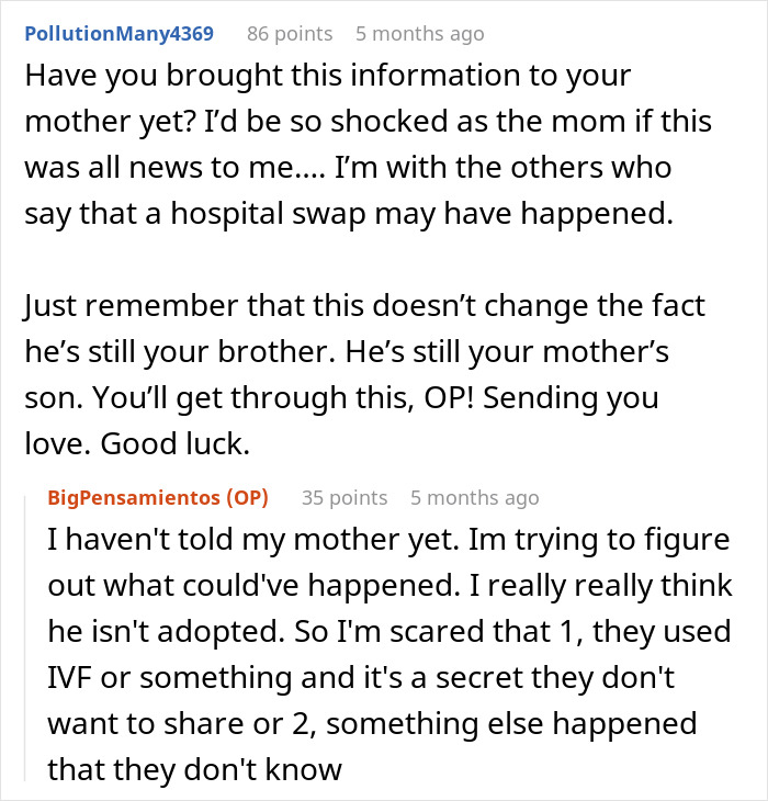 Discussion about a woman's shock at unexpected family DNA results on a forum.