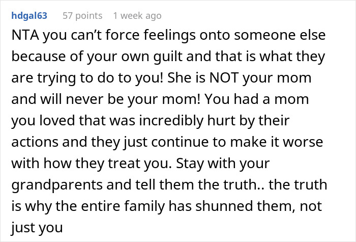 Comment discussing family dynamics and consequence of a stepmom's actions.