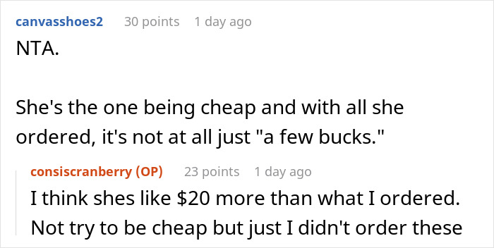 Reddit comments discussing bill split disagreement, highlighting an issue with someone ordering much more food. Reddit comments discussing bill split disagreement, highlighting an issue with someone ordering much more food.