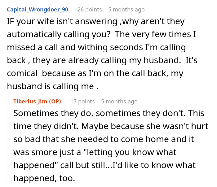 Text exchange highlighting stereotypical school calling mom for emergencies over dad despite requests. Text exchange highlighting stereotypical school calling mom for emergencies over dad despite requests.
