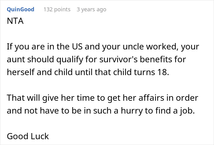Text discussing U.S. survivor's benefits advice for a family taking care of an autistic cousin.