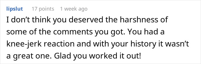 Screenshot of a forum comment discussing quickly shutting down a sister after trying to change tradition. Screenshot of a forum comment discussing quickly shutting down a sister after trying to change tradition.