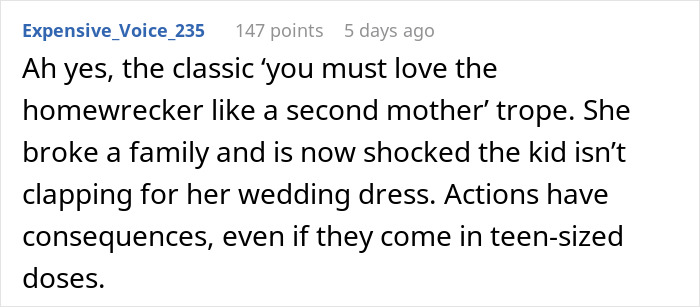 Comment discussing woman being a 'second mom' and family dynamics. Comment discussing woman being a 'second mom' and family dynamics.