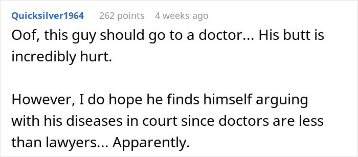 Screenshot of a humorous comment questioning medical expertise in a relationship context.