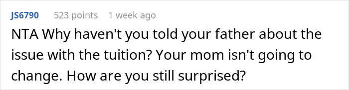Screenshot of a Reddit comment discussing a mom asking for cash after taking her son&rsquo;s college fund.