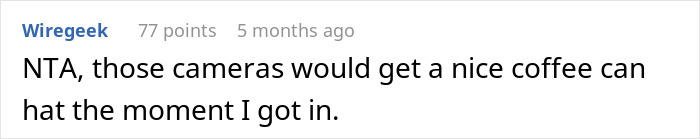 Reddit comment on vacation house security cameras and privacy.