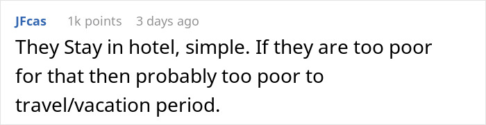 Comment expressing opinion about guests staying elsewhere due to privacy concerns.