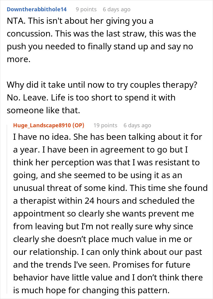 Reddit thread discussing relationship issues after a wife threw a box at her husband in anger.