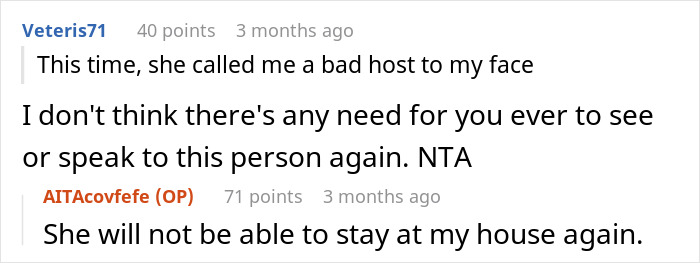 Reddit comments discussing a dramatic guest's reaction over not having coffee at a friend's house.