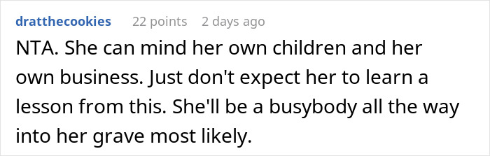 Comment discussing aunt starting drama and niece refusing to babysit kids, highlighting boundary setting and family conflict.