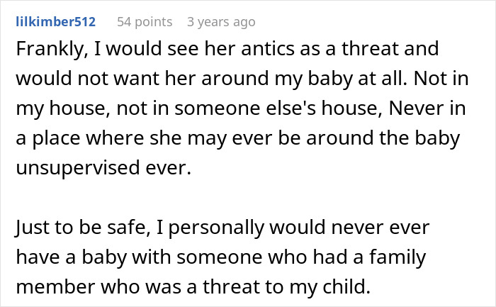 Reddit comment about feeling scared for baby's safety due to MIL's actions.