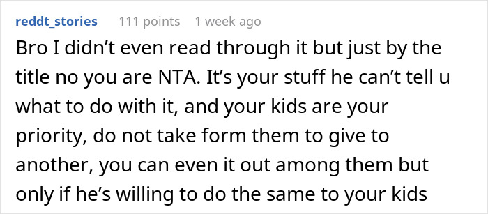 Comment discussing priorities and fairness in relationships regarding children's inheritance.