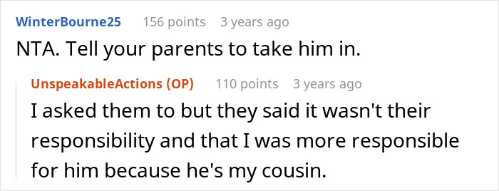 Reddit comments about a guy responsible for taking care of autistic cousin despite family reluctance.