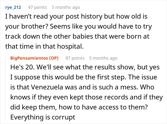User comments discussing shocking DNA results and issues with accessing records in Venezuela.
