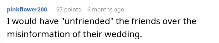 Comment on couple canceling vacation for friends' wedding, feeling excluded. Comment on couple canceling vacation for friends' wedding, feeling excluded.