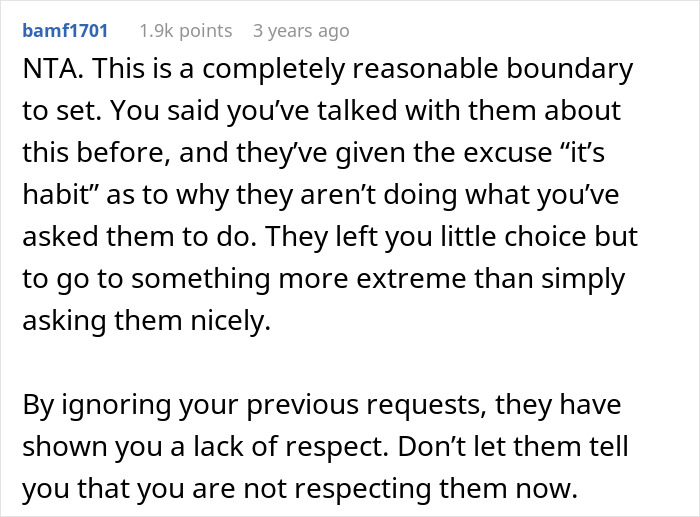 Reddit comment discussing parental interference and setting boundaries. Reddit comment discussing parental interference and setting boundaries.