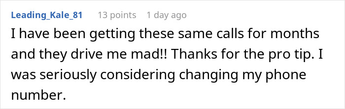 Comment on spam calls, expressing frustration and thanking for a helpful tip to stop them after repeated disturbances.