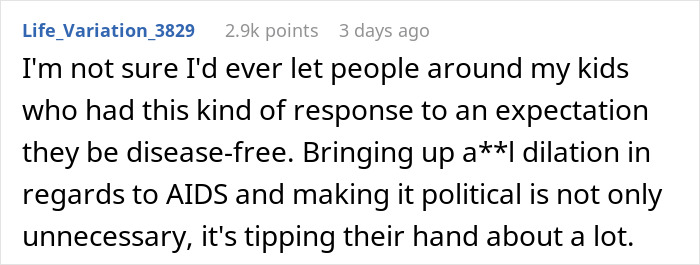 Text from an online forum discussing family reactions to vaccine requirements for seeing a new baby. Text from an online forum discussing family reactions to vaccine requirements for seeing a new baby.
