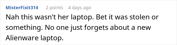 Screenshot of a comment discussing a student's laptop being sold after being forgotten for months.