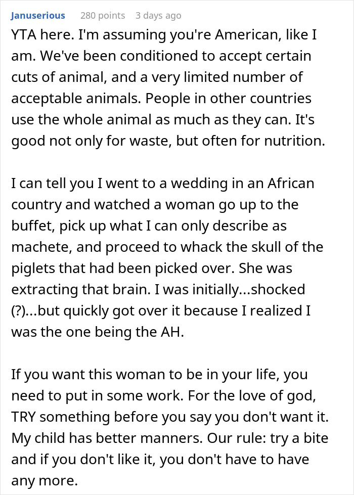 Text from an online discussion about cultural food and cultural sensitivity.