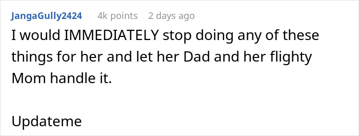Comment discusses family dynamics and roles, referencing a "fiance-daughter" relationship.