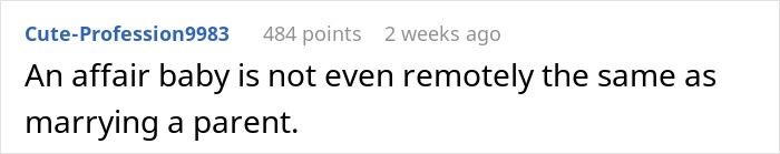 Text from an online forum comment discussing an affair baby and parenting.