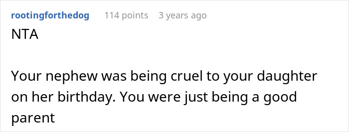 Reddit comment discussing spoiled boy's behavior at a birthday party.