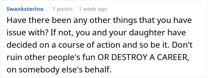 Comment discussing dance teacher's sleepover invite concerns and potential impacts.