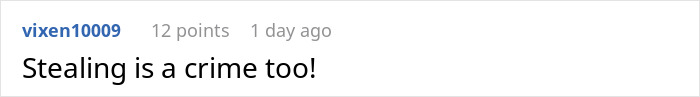 Comment discussing food theft, highlighting that stealing is a crime.