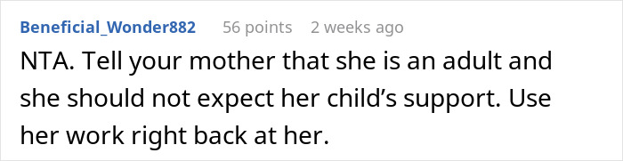 Reddit comment discussing keeping money from parents' apartment share.