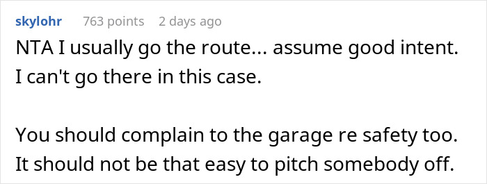 Screenshot of online comment discussing safety concerns about a prank involving dangling over parking garage edge.
