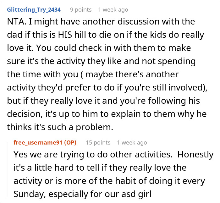 Reddit discussion about kids' MMA classes being too aggressive, featuring differing parental opinions.