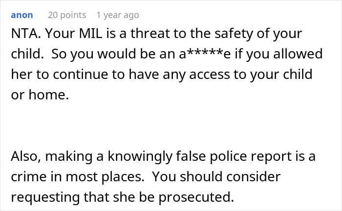 Reddit comment discussing false CPS claims and family drama involving a mother-in-law's actions.