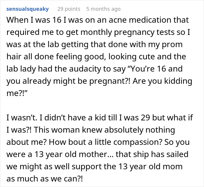 Text exchange discussing a misconception over teen pregnancy, highlighting judgment and lack of understanding. Text exchange discussing a misconception over teen pregnancy, highlighting judgment and lack of understanding.