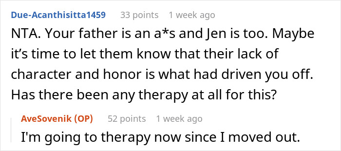 Reddit comments discussing stepmom's affair and its aftermath.