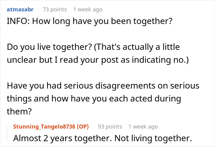 Reddit discussion about a couple's relationship duration and living situation regarding boyfriend's daughter's inheritance.