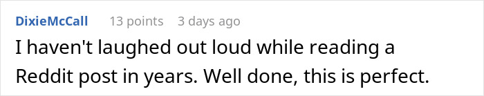 Reddit comment praising a humorous post about their event manager's dramatic humiliation on stage.