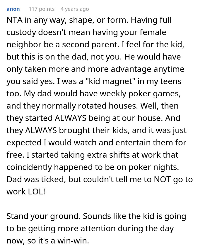 Text discussing a woman being treated like a mom by a housemate's child and being called a snitch after complaining.