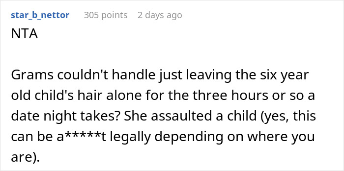 Reddit comment criticizing MIL for cutting child's hair without permission.
