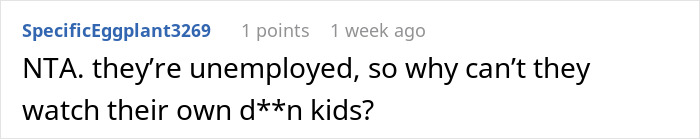 Comment on babysitting nephews, questioning jobless parents' responsibility. Comment on babysitting nephews, questioning jobless parents' responsibility.