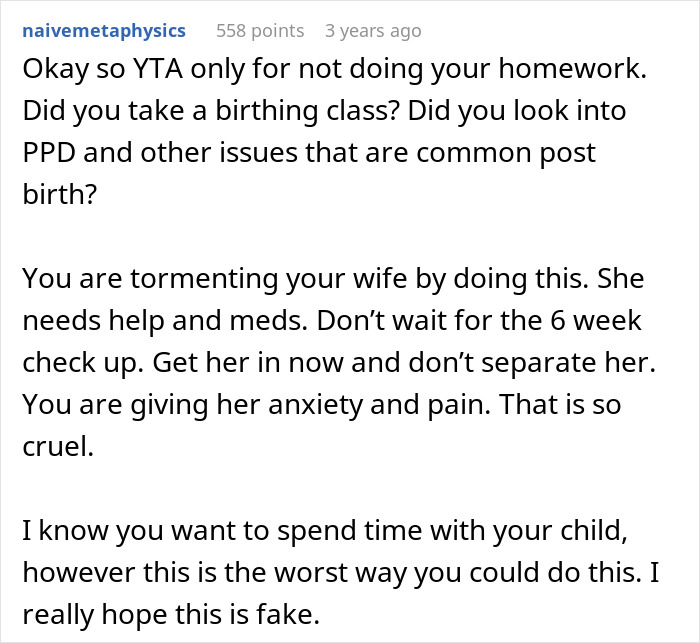 Text message discussing concerns about newborn care, wife's well-being, and postpartum issues.