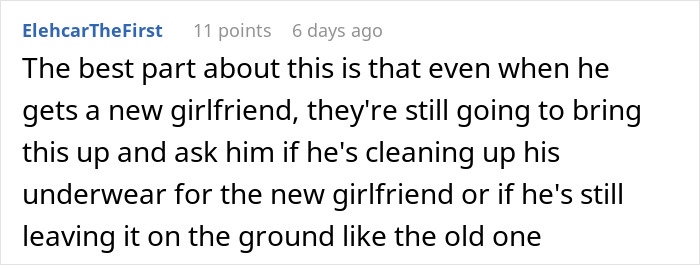 Comment discussing teaching a boyfriend to clean up after himself, mentioning new girlfriend scenario. Comment discussing teaching a boyfriend to clean up after himself, mentioning new girlfriend scenario.